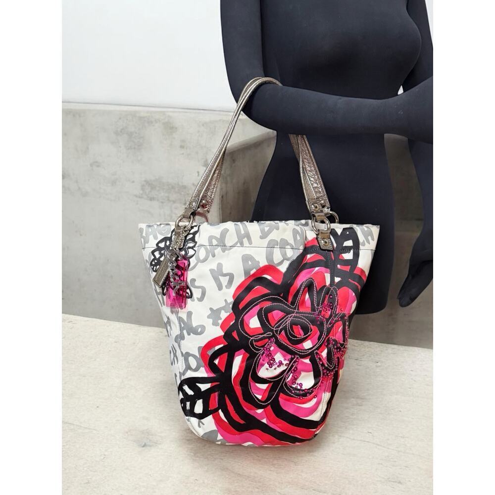 Y2K Coach 14735 Poppy Floral Graffiti North South Tote Bag - Picture 9 of 12